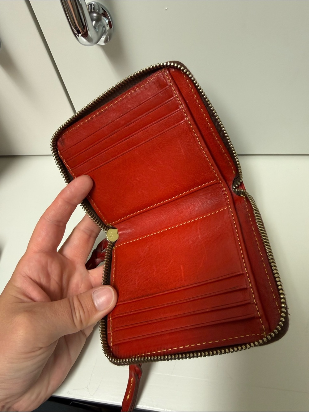 Dooney & Bourke Red Leather Zip Wallet with Contrast Stitching - Picture 3 of 3